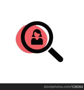 Magnifying glass looking for a woman isoleted web icon. Vector illustration