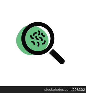 Magnifying glass looking for germs isolated web icon. Vector illustration