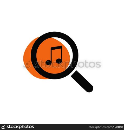 Magnifying glass looking for music isolated web icon. Vector illustration