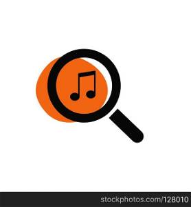 Magnifying glass looking for music isolated web icon. Vector illustration