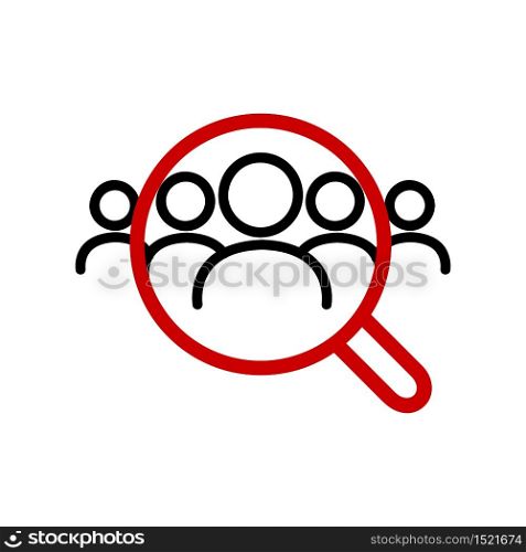 Magnifying glass looking for people icon, employee search symbol concept.Vector illustration