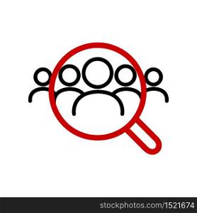 Magnifying glass looking for people icon, employee search symbol concept.Vector illustration
