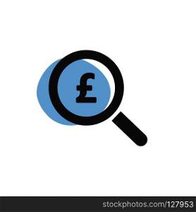 Magnifying glass looking for pounds isolated web icon. Vector illustration