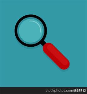 Magnifying glass or search in flat style. Business object loupe on blue background. Magnifier or zoom element. EPS 10. Magnifying glass or search in flat style. Business object loupe on blue background. Magnifier or zoom element.