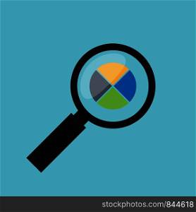 Magnifying glass or search in flat style business object on blue background. EPS 10. Magnifying glass or search in flat style business object on blue background.