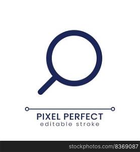 Magnifying glass pixel perfect linear ui icon. Tool for search online. Seeking information. GUI, UX design. Outline isolated user interface element for app and web. Editable stroke. Poppins font used. Magnifying glass pixel perfect linear ui icon