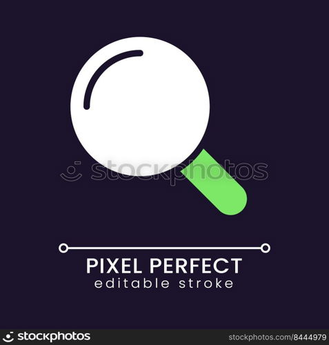 Magnifying glass pixel perfect RGB color icon for dark theme. Searching on website. Business tool. Simple filled line drawing on night mode background. Editable stroke. Poppins font used. Magnifying glass pixel perfect RGB color icon for dark theme