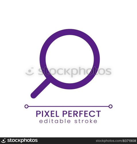 Magnifying glass pixel perfect RGB color ui icon. Seeking information. Simple filled line element. GUI, UX design for mobile app. Vector isolated pictogram. Editable stroke. Poppins font used. Magnifying glass pixel perfect RGB color ui icon