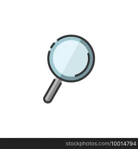 Magnifying glass. Search and analytics. Filled color icon. Isolated commerce vector illustration