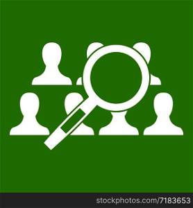 Magnifying glass searching people in simple style isolated on white background vector illustration. Magnifying glass searching icon green