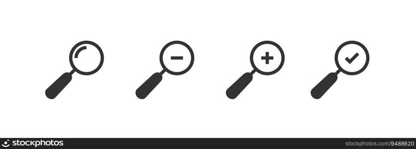 Magnifying glass set black line icon. Search and zoom sign symbols. Isolated vector illustration for web buttons