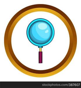 Magnifying glass vector icon in golden circle, cartoon style isolated on white background. Magnifying glass vector icon