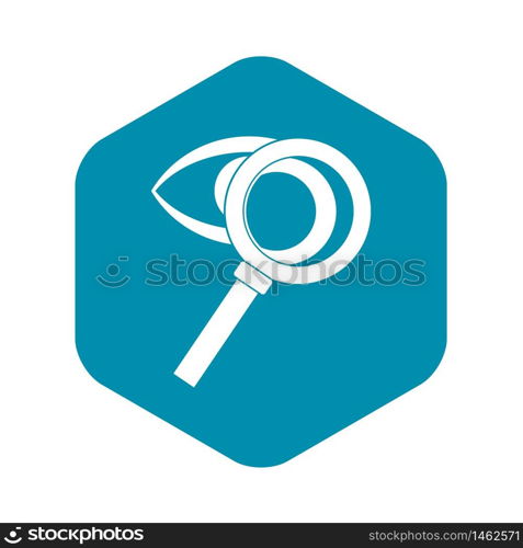 Magnifying glass with eye icon. Simple illustration of magnifying glass with eye vector icon for web. Magnifying glass with eye icon, simple style
