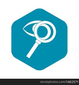 Magnifying glass with eye icon. Simple illustration of magnifying glass with eye vector icon for web. Magnifying glass with eye icon, simple style