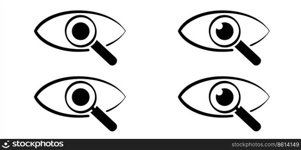magnifying glass with eye. Search, research concept. Loupe symbol or icon. Look or looking fot details. Study or research to the hand glass.