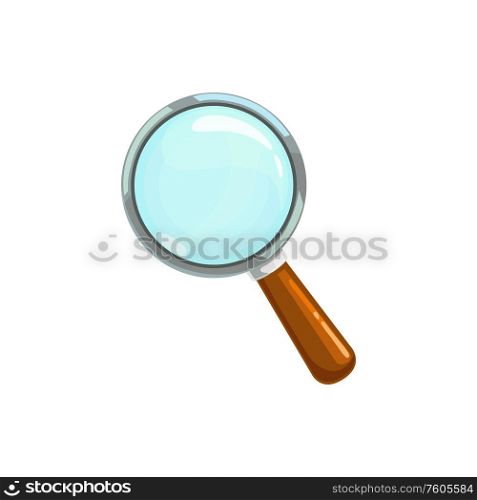 Magnifying glass with handle isolated zooming tool. Vector magnifier or loupe symbol. Loupe pr magnifying glass isolated magnifier