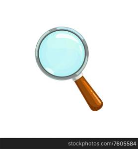 Magnifying glass with handle isolated zooming tool. Vector magnifier or loupe symbol. Loupe pr magnifying glass isolated magnifier