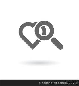magnifying glass with heart symbols as searching for love icon abstract vector illustration