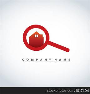 Magnifying glass with house logo design for real estate property industry vector illustration