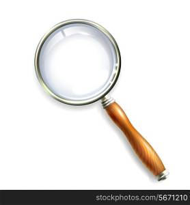 Magnifying glass with wooden handle isolated on white background vector illustration