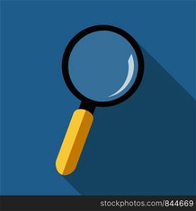 Magnifying glass with yellow handle on blue background with shadow. Zoom or search technology. EPS 10. Magnifying glass with yellow handle on blue background with shadow. Zoom or search technology.