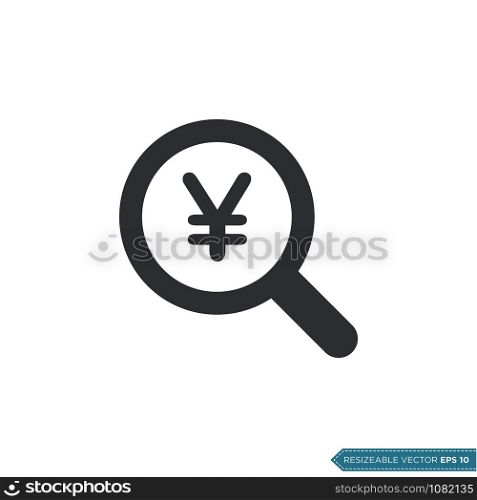 Magnifying Glass Yen Sign Icon Vector Template Illustration Design