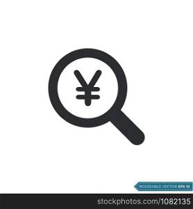 Magnifying Glass Yen Sign Icon Vector Template Illustration Design