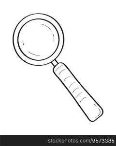 Magnifying icon vector in doodle style. Glass is including gear as analytics, searching sign. Lupe, focus symbol. Searching in internet. Magnifying icon vector in doodle style. Glass is including gear as analytics, searching sign. Lupe, focus symbol.