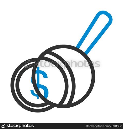 Magnifying Over Coins Stack Icon. Editable Bold Outline With Color Fill Design. Vector Illustration.