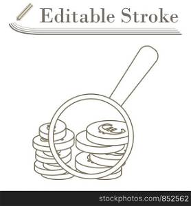 Magnifying Over Coins Stack Icon. Editable Stroke Simple Design. Vector Illustration.