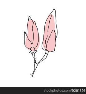 Magnolia flower bud art. Hand drawn realistic detailed vector illustration. Black outline and pink shape clipart isolated. Magnolia flower bud art. Hand drawn realistic detailed vector illustration. Black outline and pink shape clipart
