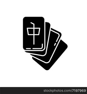Mahjong black glyph icon. Tile based game. Tabletop gambling. Japanese entertainment. Asian domino type tactic game. Leisure, amusement. Silhouette symbol on white space. Vector isolated illustration