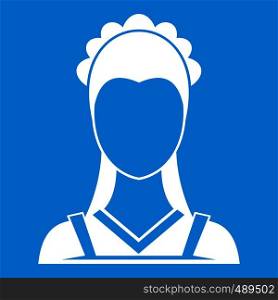 Maid icon white isolated on blue background vector illustration. Maid icon white