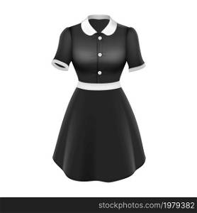 Maid Uniform Female Style Textile Clothing Vector. Hotel Room Or Apartment Clean Service Worker Fabric Uniform. Housework Cleaner Attractive Elegant Suit Template Realistic 3d Illustration. Maid Uniform Female Style Textile Clothing Vector
