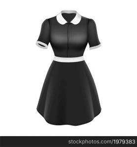 Maid Uniform Woman Stylish Textile Clothes Vector. Hotel Cleaning Service Employee Worker Uniform. Housework Room Cleaner Beauty Elegance Costume Template Realistic 3d Illustration. Maid Uniform Woman Stylish Textile Clothes Vector