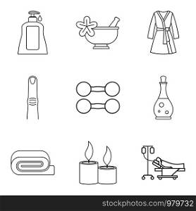 Maiden healthcare icons set. Outline set of 9 maiden healthcare vector icons for web isolated on white background. Maiden healthcare icons set, outline style
