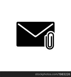 Mail Attachment, Letter and Paper Clip. Flat Vector Icon illustration. Simple black symbol on white background. Mail Attachment Letter and Paper Clip sign design template for web and mobile UI element