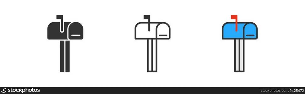 Mail box icon on light background. New message symbol. Street postal box. Outline, flat, and colored style. Flat design. Vector illustration. Mail box icon on light background. New message symbol. Street postal box. Outline, flat, and colored style. Flat design.