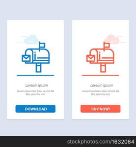 Mail, Box, Message, Email  Blue and Red Download and Buy Now web Widget Card Template