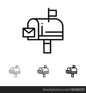 Mail, Box, Message, Email Bold and thin black line icon set