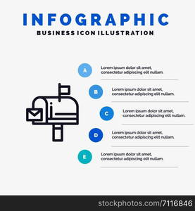 Mail, Box, Message, Email Line icon with 5 steps presentation infographics Background