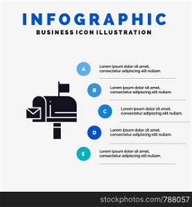 Mail, Box, Message, Email Solid Icon Infographics 5 Steps Presentation Background