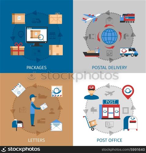 Mail Concept Icons Set . Mail concept icons set with packages post office and letters symbols flat isolated vector illustration