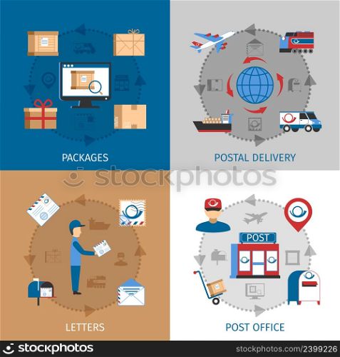 Mail concept icons set with packages post office and letters symbols flat isolated vector illustration . Mail Concept Icons Set