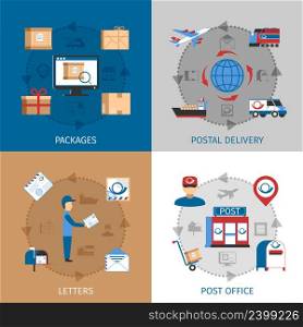 Mail concept icons set with packages post office and letters symbols flat isolated vector illustration . Mail Concept Icons Set