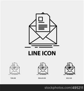 mail, contract, letter, email, briefing Icon in Thin, Regular and Bold Line Style. Vector illustration. Vector EPS10 Abstract Template background
