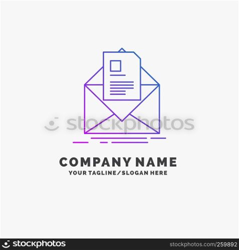 mail, contract, letter, email, briefing Purple Business Logo Template. Place for Tagline