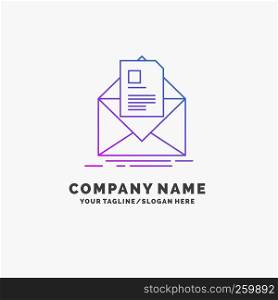 mail, contract, letter, email, briefing Purple Business Logo Template. Place for Tagline