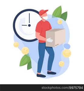 Mail courier flat concept vector illustration. Man delivering packages on time right to your doorstep 2D cartoon character for web design. Safe delivery from online shops creative idea. Mail courier flat concept vector illustration