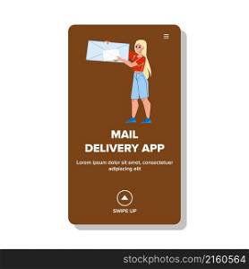 Mail delivery app mobile service. online mail box paracel. truck order character web flat cartoon illustration. Mail delivery app vector